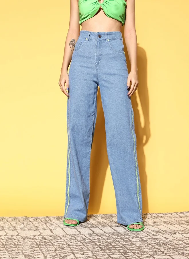 ساسافراس Stylish Blue High-Rise Straight Fit Jeans for Women