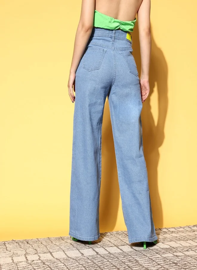 ساسافراس Stylish Blue High-Rise Straight Fit Jeans for Women