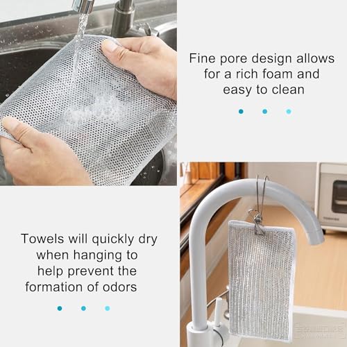 Shuttle Art Pack of 10 Non-Scratch Wire Dishcloth & Gaps Cleaning Brush, Reusable, Multifunctional Non-Scratch Wire Dishcloth, Double-Layer Reusable Strong Cleaning Cloth - Image 4