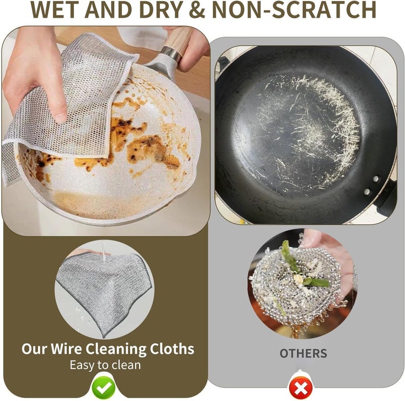 Shuttle Art Pack of 10 Non-Scratch Wire Dishcloth & Gaps Cleaning Brush, Reusable, Multifunctional Non-Scratch Wire Dishcloth, Double-Layer Reusable Strong Cleaning Cloth - Image 3