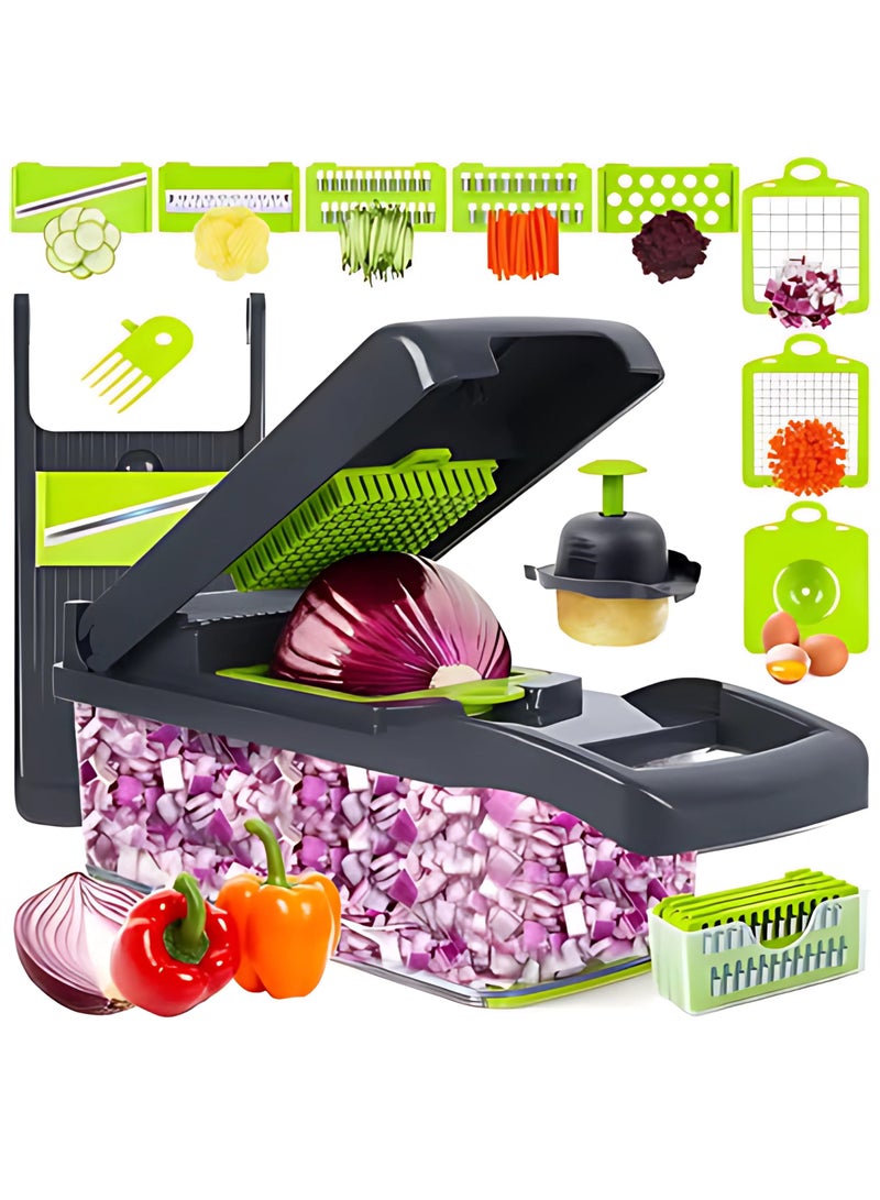 Snaggle Vegetable Chopper Pro Onion Chopper, 13 in 1 Multifunctional Food Chopper, Kitchen Vegetable Slicer Dicer Cutter with 8 Blades and Container, Compact Manual Chopper for Carrot, Garlic, Potato and More - Image 1