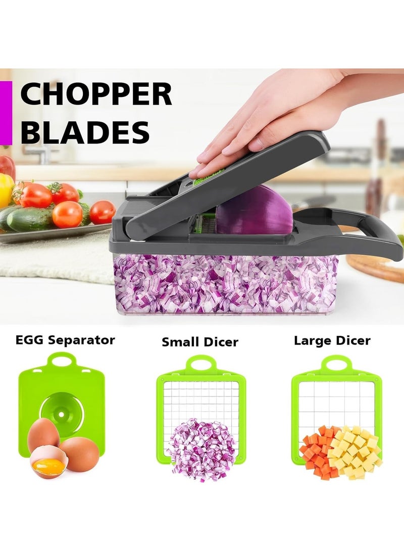 Snaggle Vegetable Chopper Pro Onion Chopper, 13 in 1 Multifunctional Food Chopper, Kitchen Vegetable Slicer Dicer Cutter with 8 Blades and Container, Compact Manual Chopper for Carrot, Garlic, Potato and More - Image 3