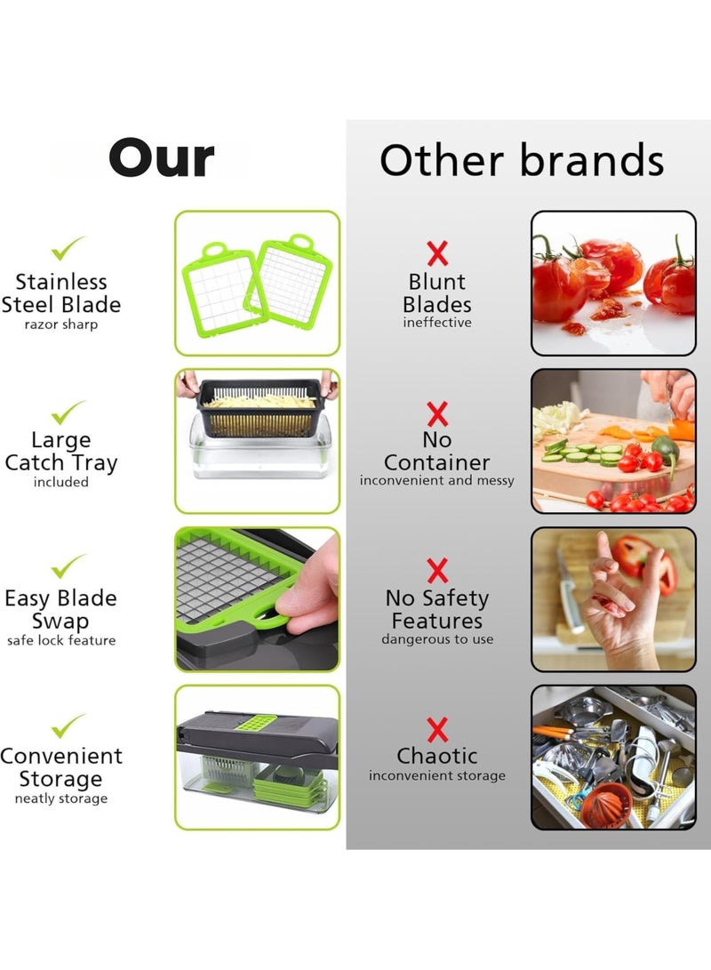 Snaggle Vegetable Chopper Pro Onion Chopper, 13 in 1 Multifunctional Food Chopper, Kitchen Vegetable Slicer Dicer Cutter with 8 Blades and Container, Compact Manual Chopper for Carrot, Garlic, Potato and More - Image 2