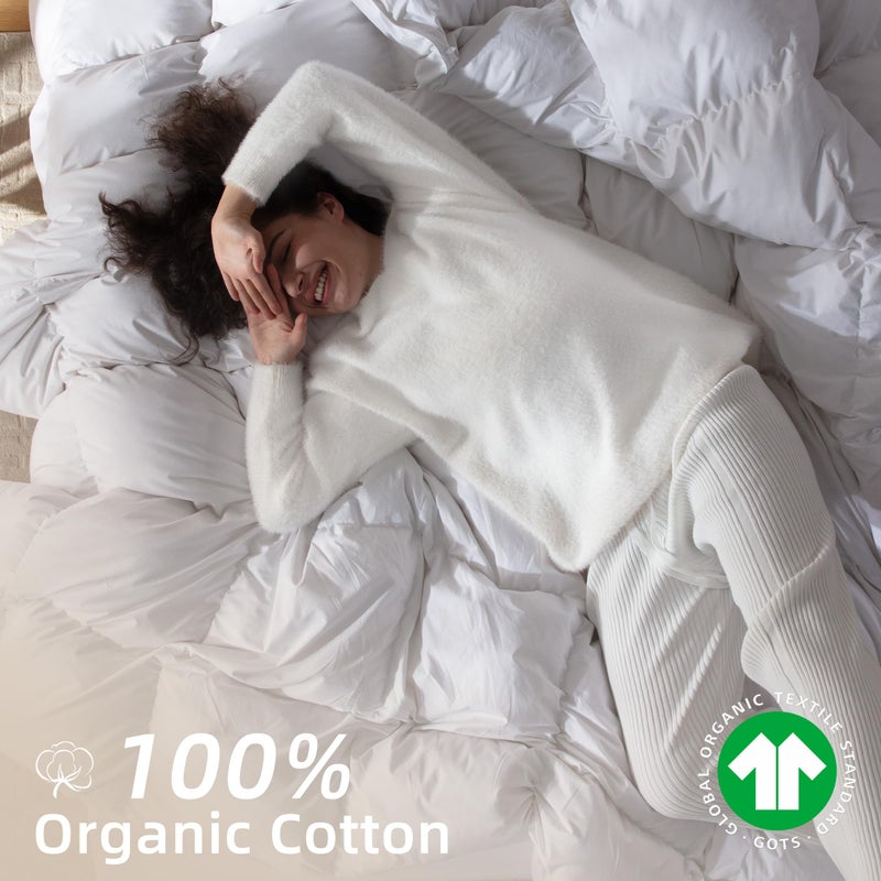 WENERSI Goose Feather Down Fiber Comforter King Size,100% Organic Cotton Duvet Insert,All-Season Luxury Duvet Insert with Baffle Box Design, 750+Fill Power Hotel Collection Bedding Comforter - Image 3
