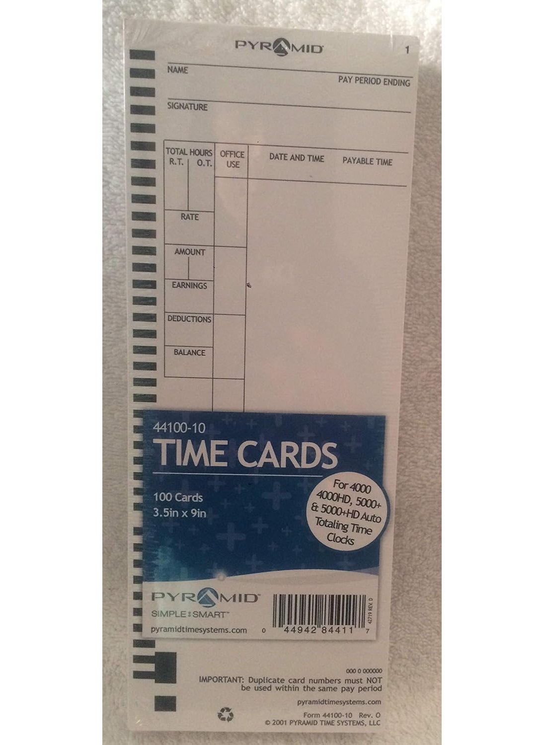 Pyramid Pyramid PTR4000 Computerized Payroll Time Card 4410010 