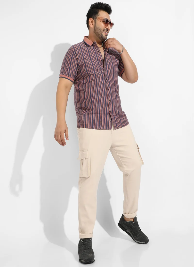 Instafab Plus Instafab Plus Men's Brown & Blue Contrast Knitted Shirt
