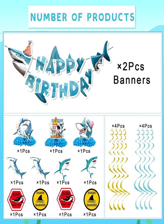 Refavor Shark Birthday Party Decorations, 13Pcs Shark Banners Hanging Swirl Birthday Honeycomb Centerpiece, Under The Sea Themed Party Decorations for Boys - Image 3