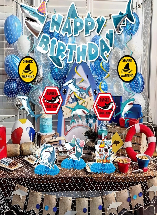 Refavor Shark Birthday Party Decorations, 13Pcs Shark Banners Hanging Swirl Birthday Honeycomb Centerpiece, Under The Sea Themed Party Decorations for Boys - Image 5