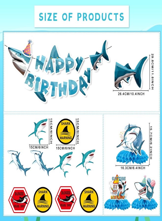 Refavor Shark Birthday Party Decorations, 13Pcs Shark Banners Hanging Swirl Birthday Honeycomb Centerpiece, Under The Sea Themed Party Decorations for Boys - Image 2