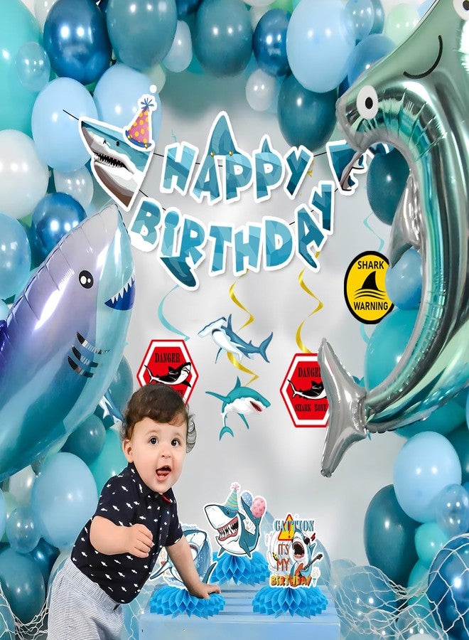 Refavor Shark Birthday Party Decorations, 13Pcs Shark Banners Hanging Swirl Birthday Honeycomb Centerpiece, Under The Sea Themed Party Decorations for Boys - Image 4