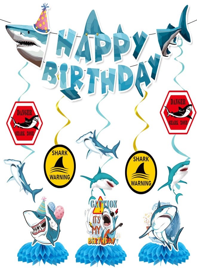 Refavor Shark Birthday Party Decorations, 13Pcs Shark Banners Hanging Swirl Birthday Honeycomb Centerpiece, Under The Sea Themed Party Decorations for Boys - Image 1