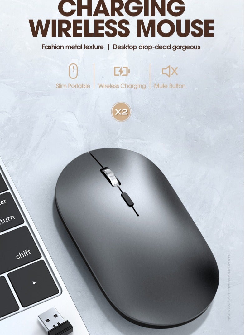 ARNOTEC Wireless Bluetooth Mouse Rechargeable – Dual Mode 2.4G + Bluetooth 5.0 Ergonomic Metal Scroll Wheel Mouse, 3 DPI Levels Adjustable, Silent Click, 69g Lightweight, Type-C Charging for Laptop/Desktop/iPad - Image 2