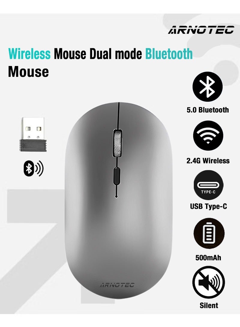 ARNOTEC Wireless Bluetooth Mouse Rechargeable – Dual Mode 2.4G + Bluetooth 5.0 Ergonomic Metal Scroll Wheel Mouse, 3 DPI Levels Adjustable, Silent Click, 69g Lightweight, Type-C Charging for Laptop/Desktop/iPad - Image 1