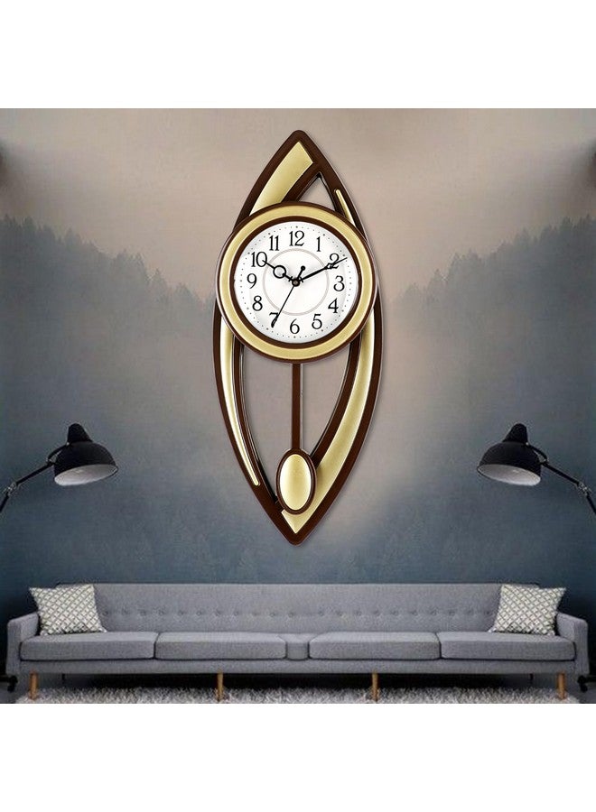 Harbour Plastic Analog Latest Stylish New Models Wall Clock With Pendulum For Home Living Room Hall Bedroom (Size Height 52 Cm X Width 21 Cm)- Home Decor Big Size Wall Clock Kibn (Golden) - Image 1