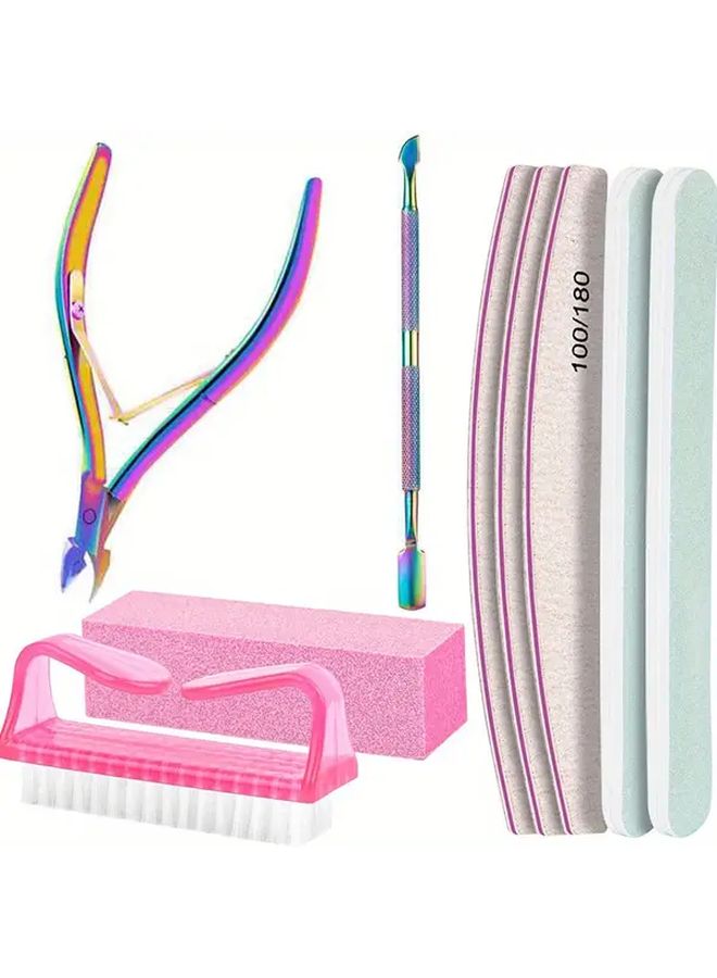 9PCs Manicure Set Professional Nail Art Files Buffer Scissors Cuticle Nipper Tools - Image 1