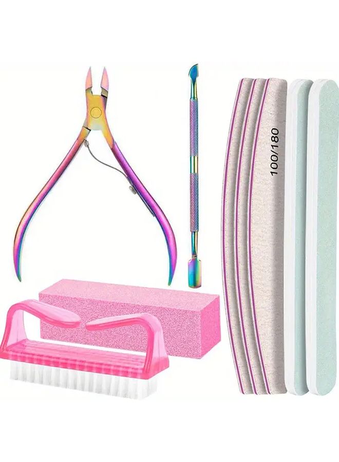 9PCs Manicure Set Professional Nail Art Files Buffer Scissors Cuticle Nipper Tools - Image 2