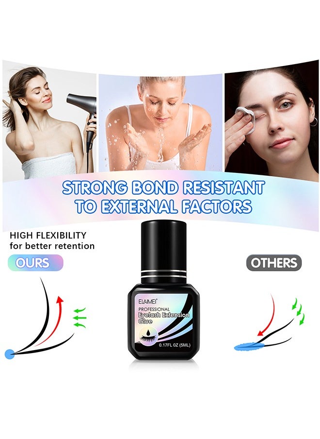 Elaimei Eyelash Extension Glue，Professional Lash Extension Glue for Strong Bond and High Flexibility Ultra Hold Instant Dry Low Fume and Extra Strong Black Adhesive Lash Bond Lash Glue  - Image 5