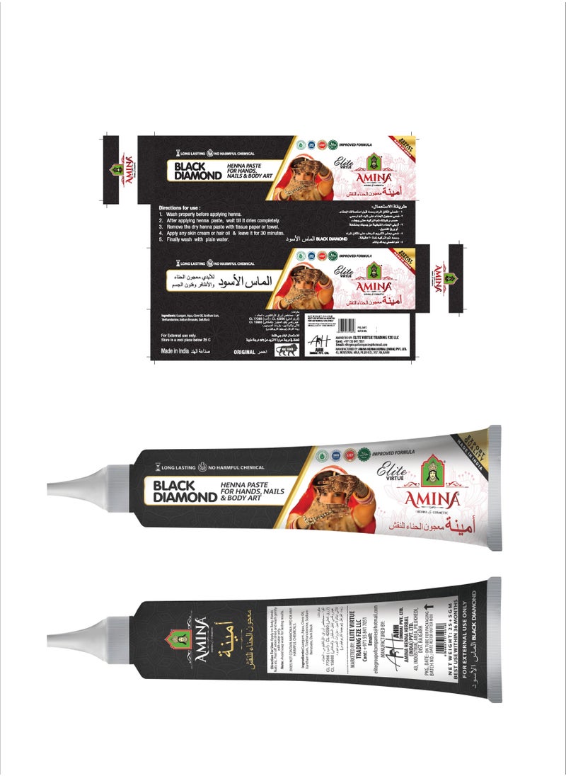 Amina Organic Henna Instant Tattoo Henna Mehendi Tube cone Nail Henna Tube  Black 1 Tube * 30 gm  - Image 4