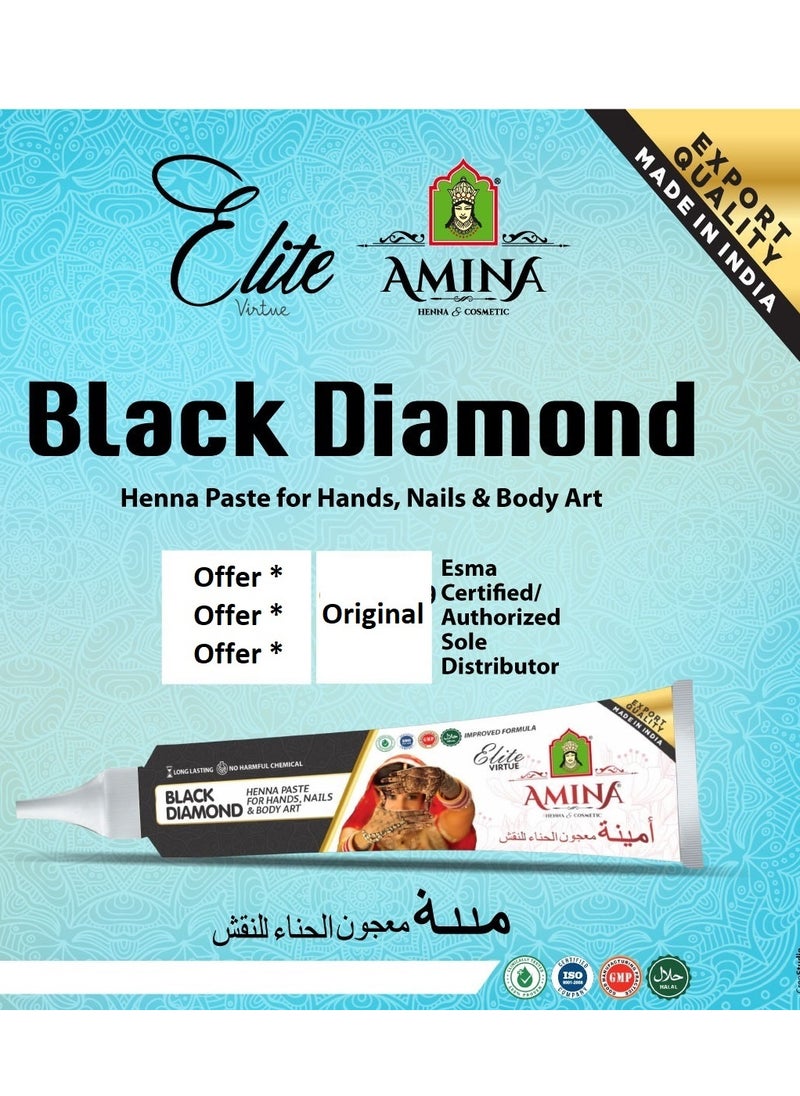 Amina Organic Henna Instant Tattoo Henna Mehendi Tube cone Nail Henna Tube  Black 1 Tube * 30 gm  - Image 1