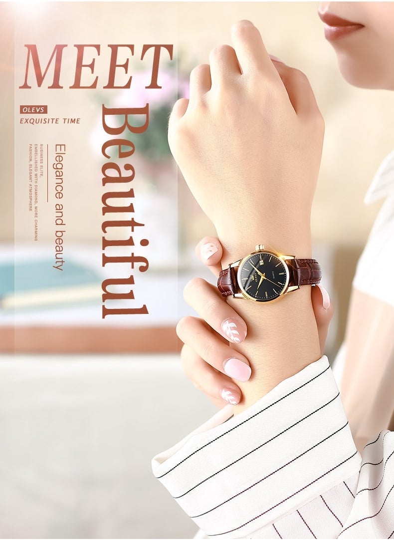 أوليفز Watches for Women Quartz Analog Water Resistant Leather Watch 6898 - Image 2