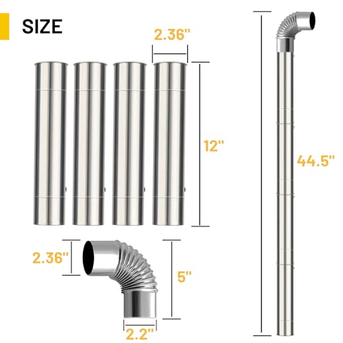 AVOFOREST Chimneys Pipe AVOFOREST 5 Pcs Diameter 236Stainless Steel Stove Chimneys Durable Chimney Pipe Kit - Image 3