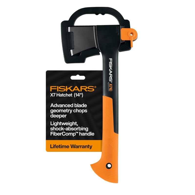 Fiskars X7 Small 14" Hatchet Axe with Sheath for Chopping Wood Kindling for Campfires, Outdoors & Camping, Insert-Molded Forged Steel Head, Low-Friction Blade, Shock Absorbing Handle & Non-Slip Grip - Image 1