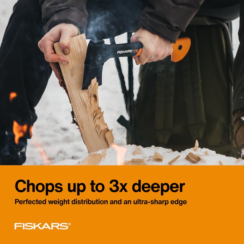 Fiskars X7 Small 14" Hatchet Axe with Sheath for Chopping Wood Kindling for Campfires, Outdoors & Camping, Insert-Molded Forged Steel Head, Low-Friction Blade, Shock Absorbing Handle & Non-Slip Grip - Image 4