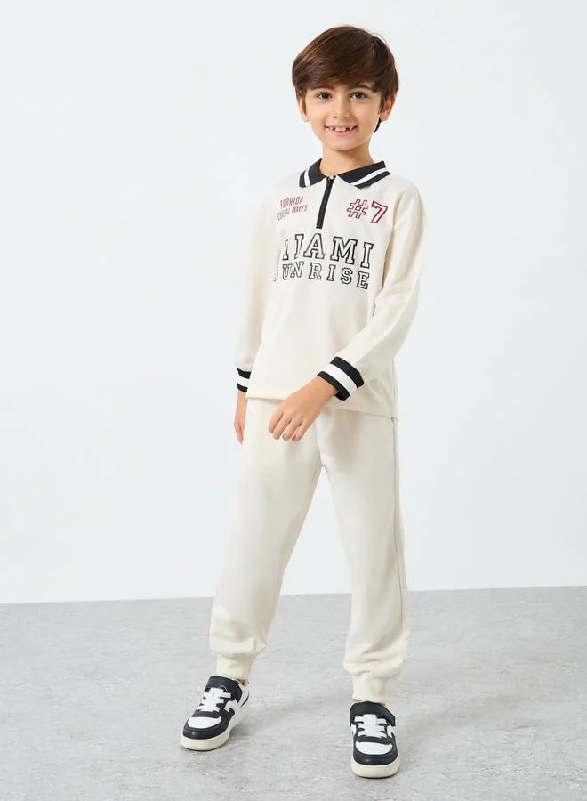 Styli Styli Boys Half Zip Printed Polo and Joggers Set