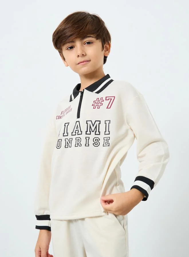 Styli Styli Boys Half Zip Printed Polo and Joggers Set