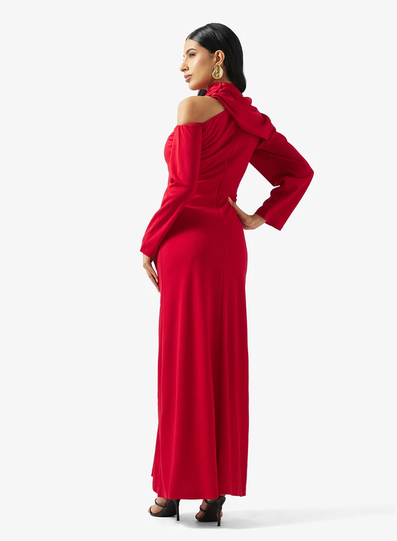 Golden Apple Pleated Design Maxi Dress