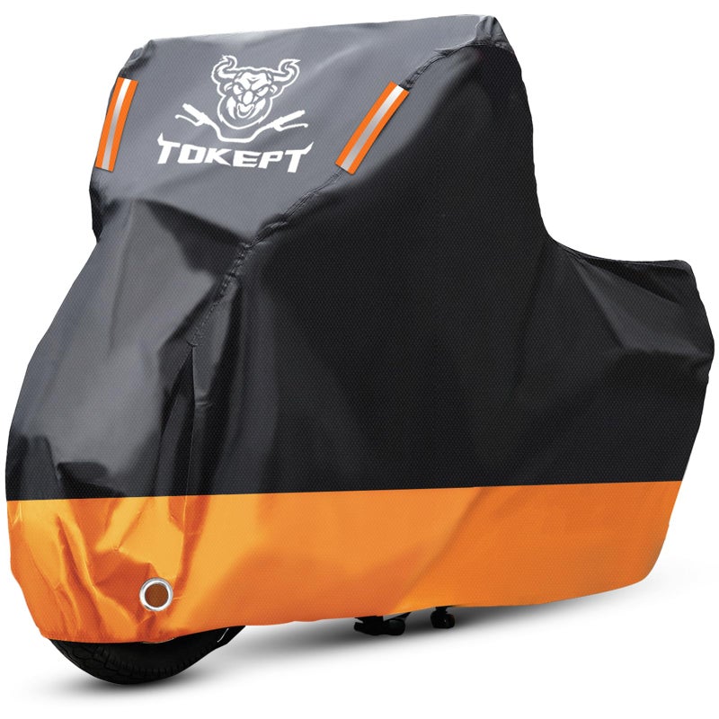 Tokept Motorcycle Cover All Season Waterproof Outdoor Indoor Scooter Shelter Protection with 2 Reflective Strips for Up to 116 HarleyDavidson Honda Yamaha Suzuki Kawasak