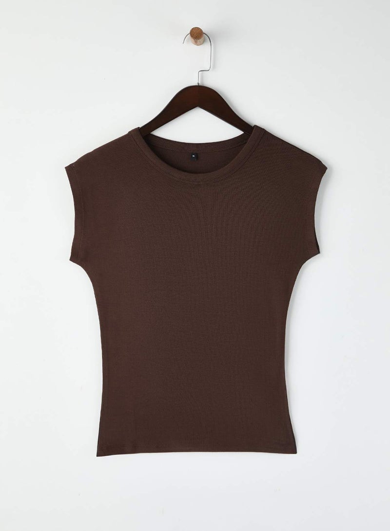 trendyol Brown Viscose/Soft Fabric Fitted/Flex Knitted Blouse Twoss23Bz00992 - Image 5