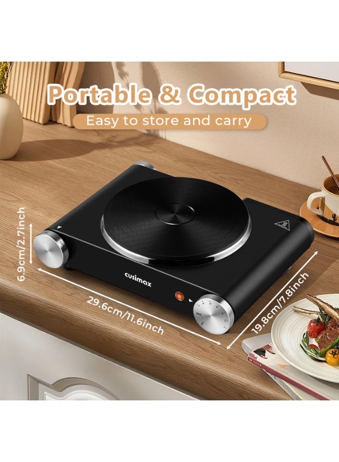 CUSIMAX Electric Single Hot Plate, 1500W, Cast Iron Heating Plate, Compatible for All Cookwares, Adjustable Thermostat - Image 4