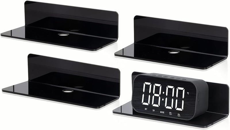 waqif Acrylic Floating Wall Shelves, No Drill Small Display Shelf, Black Small Wall Shelf for Smart Speaker, Action Figures, Monitor, Load Bearing 2kg，Expand Wall Space for Display & Storage - Image 1