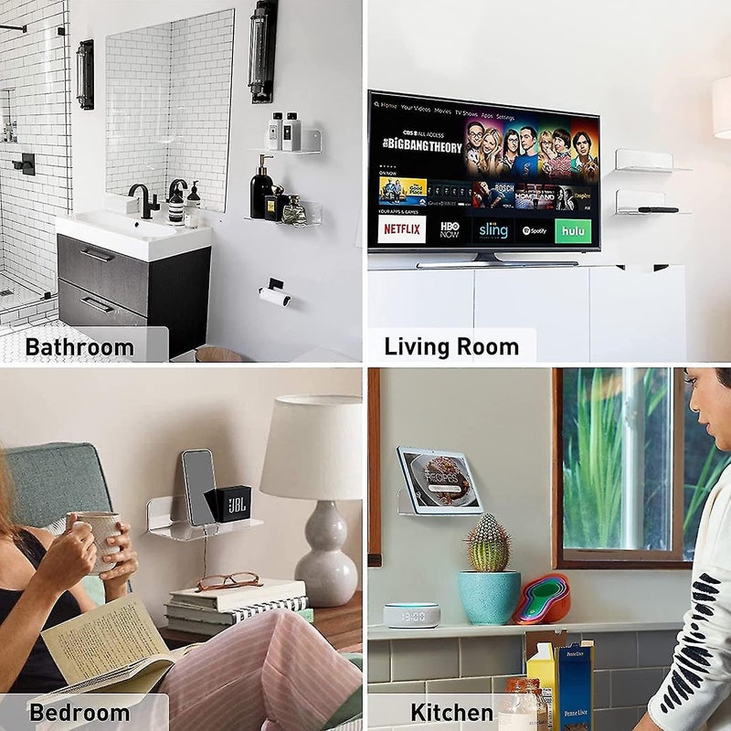 waqif Acrylic Floating Wall Shelves, No Drill Small Display Shelf, Black Small Wall Shelf for Smart Speaker, Action Figures, Monitor, Load Bearing 2kg，Expand Wall Space for Display & Storage - Image 4