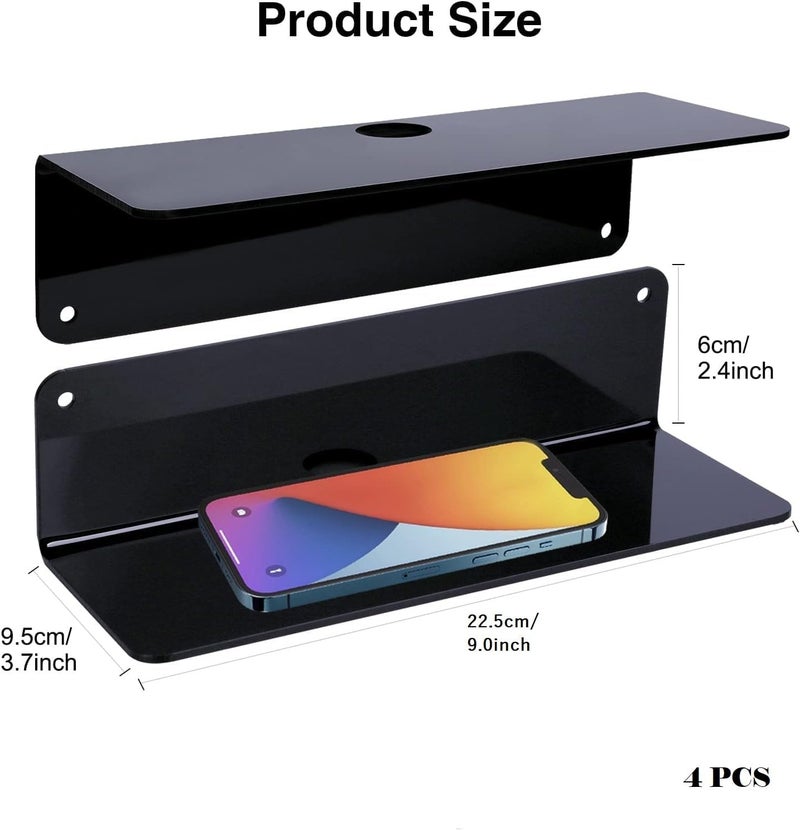 waqif Acrylic Floating Wall Shelves, No Drill Small Display Shelf, Black Small Wall Shelf for Smart Speaker, Action Figures, Monitor, Load Bearing 2kg，Expand Wall Space for Display & Storage - Image 3