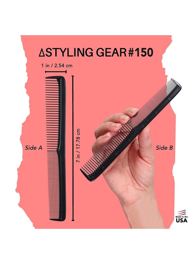 Styling Gear #150 Comb Set Of 3 Barber Cutting, Men's And Women's Pocket Combs For Hairstyling, Beard, And Mustache Grooming. Made In The USA. (Black) - Image 2