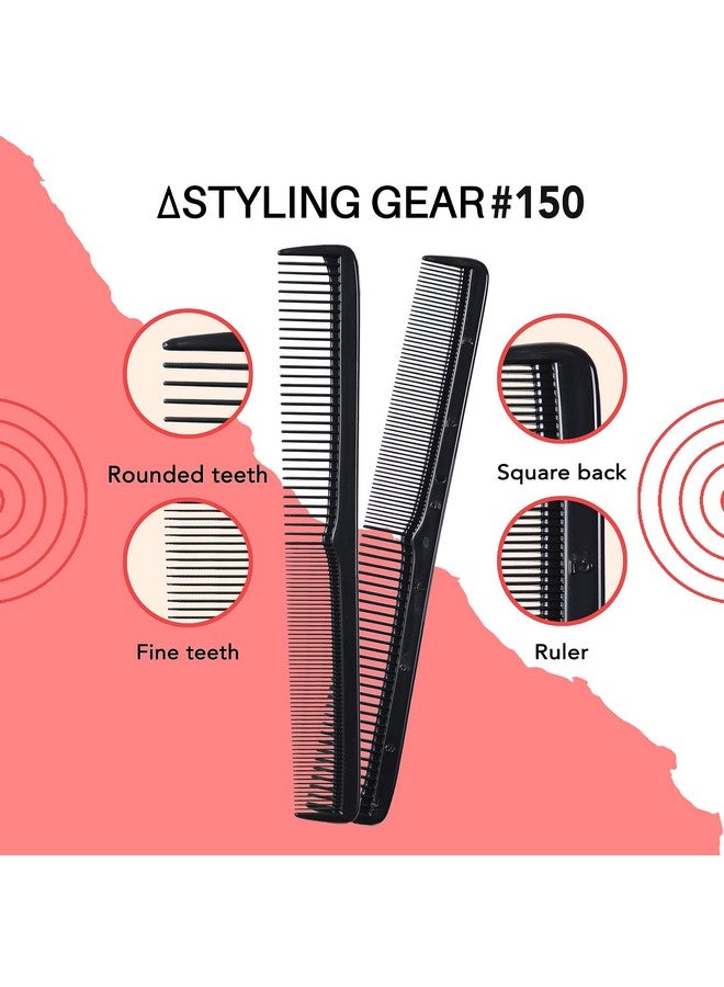 Styling Gear #150 Comb Set Of 3 Barber Cutting, Men's And Women's Pocket Combs For Hairstyling, Beard, And Mustache Grooming. Made In The USA. (Black) - Image 4
