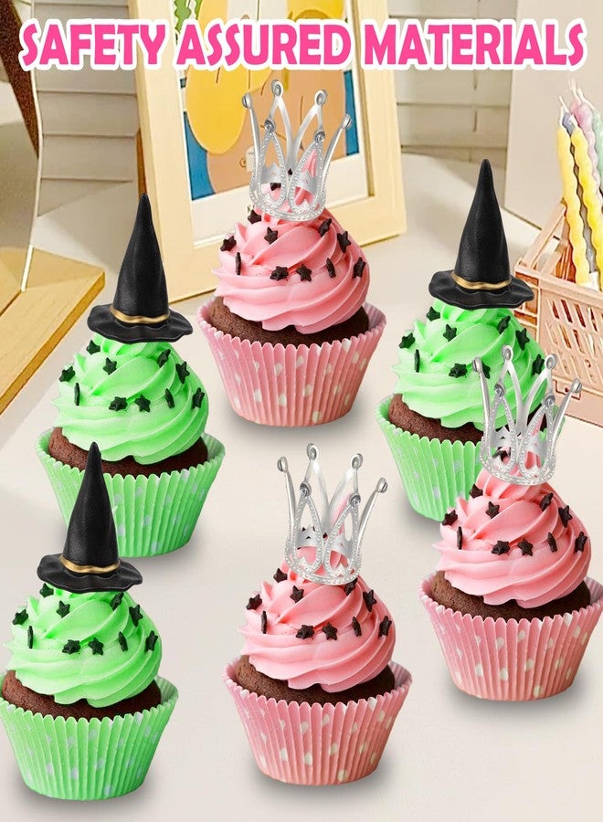 loghohu 12 Pcs Witch Hat and Crown Cupcake Toppers Witch Theme Party Wicked Birthday Decorations Mini Wizard Hats Silver Crown Cake Topper Decor Princess Cake Accessories for Birthday Party Supplies Crafts - Image 4