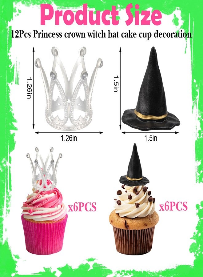 loghohu 12 Pcs Witch Hat and Crown Cupcake Toppers Witch Theme Party Wicked Birthday Decorations Mini Wizard Hats Silver Crown Cake Topper Decor Princess Cake Accessories for Birthday Party Supplies Crafts - Image 2
