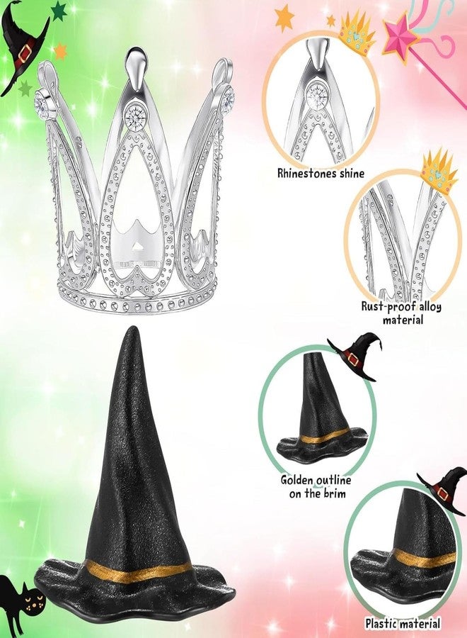 loghohu 12 Pcs Witch Hat and Crown Cupcake Toppers Witch Theme Party Wicked Birthday Decorations Mini Wizard Hats Silver Crown Cake Topper Decor Princess Cake Accessories for Birthday Party Supplies Crafts - Image 3