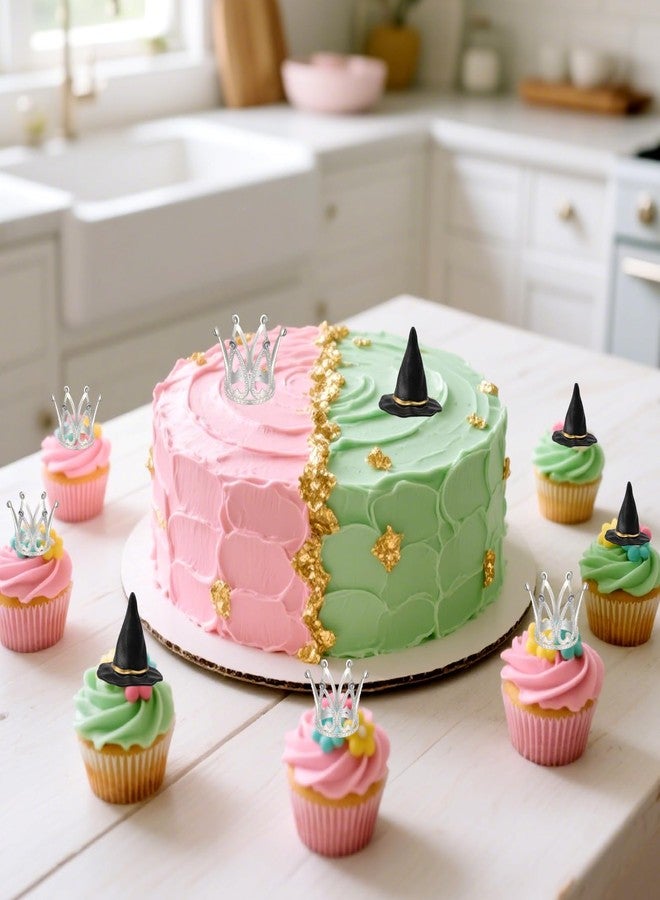 loghohu 12 Pcs Witch Hat and Crown Cupcake Toppers Witch Theme Party Wicked Birthday Decorations Mini Wizard Hats Silver Crown Cake Topper Decor Princess Cake Accessories for Birthday Party Supplies Crafts - Image 5