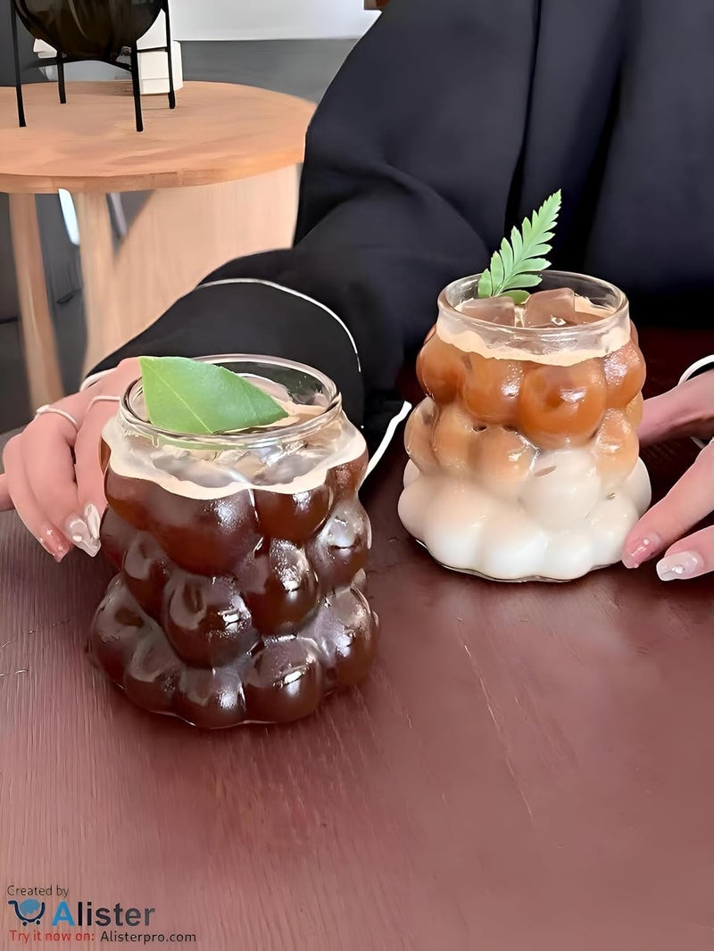 Drinking Bubble Glass Beer Glasses Bubble Shaped Glass Cups, Tumbler for Cold Coffee, Smoothies, Juice, Soda, Any Drink 350 mL - Image 2