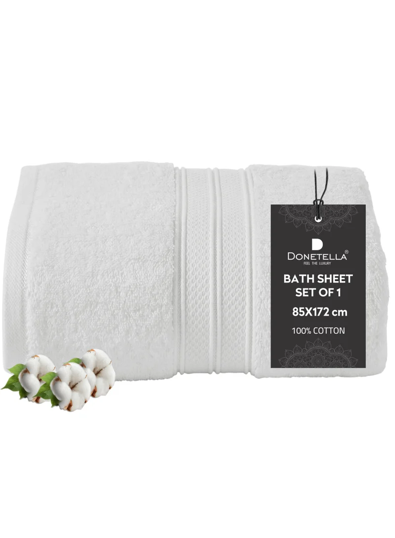 Donetella Premium 100 % Combed Cotton 1-Pcs Bath Sheet (85 X 172 CM) 600 GSM Large Towel, Highly Absorbent, Quick Dry,Best Towel for Bathroom, Spa And Hotel,White