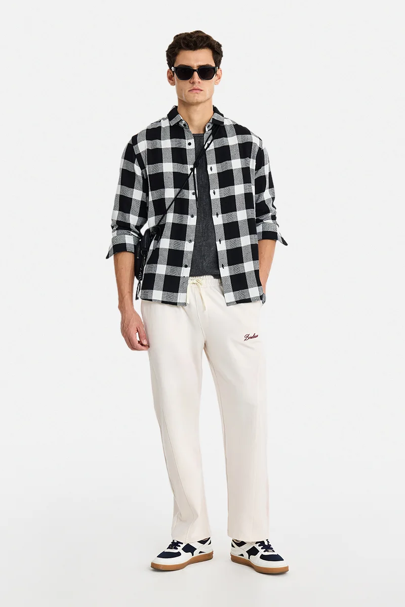 SNITCH Black Checkered Long Sleeve Regular Fit Casual Shirt