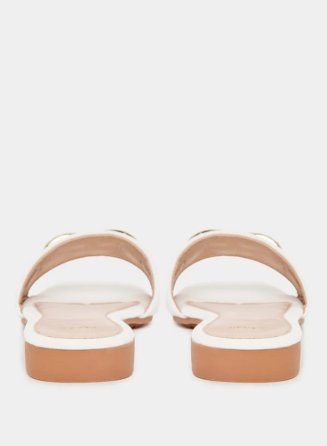 Styli Buckle Embellished Open Toe Flat Sandals