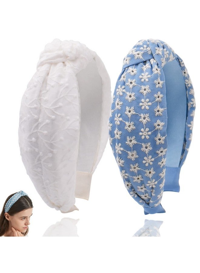 BEGOOD White Headbands For Women Embroidery Knotted Wide Hairband Hoop Fashion Top Knot Turban Hair Accessories For Girls Vintage Floral - Image 1