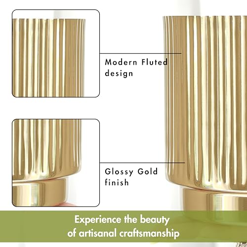 BEHOMA Fluted Metal Indoor Planters with Stands for Table Top and Floor | Living Room Drawing Room Balcony Office Plant Pots | Size Height- 8.5" x Dia. 7" inch, Golden (Plants not Included) - Image 4