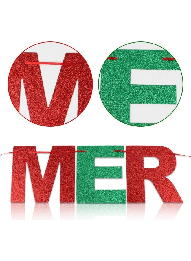 ThePartyPopper Merry Christmas Banner Garland Set – 6.9 Ft Red & Green Glitter Letter Banner with Hanging Dot Garlands - Image 2
