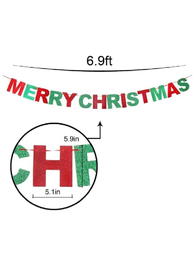 ThePartyPopper Merry Christmas Banner Garland Set – 6.9 Ft Red & Green Glitter Letter Banner with Hanging Dot Garlands - Image 3